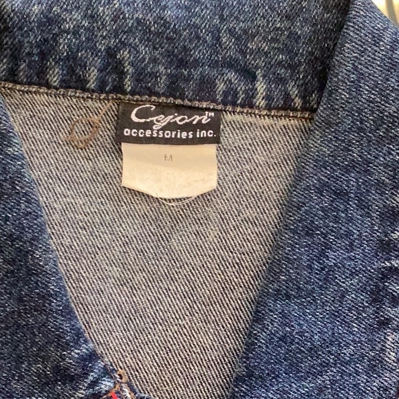 Cejon Jeans Jacket sz M Sleeveless Embellished Denim Vest Red Stitching EUC cute - Picture 6 of 17